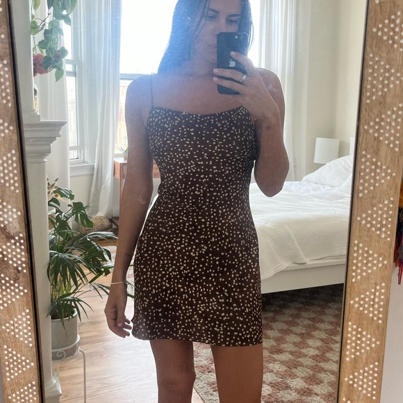 Brown Polka Dot Mini Dress - Picture 3 of 4